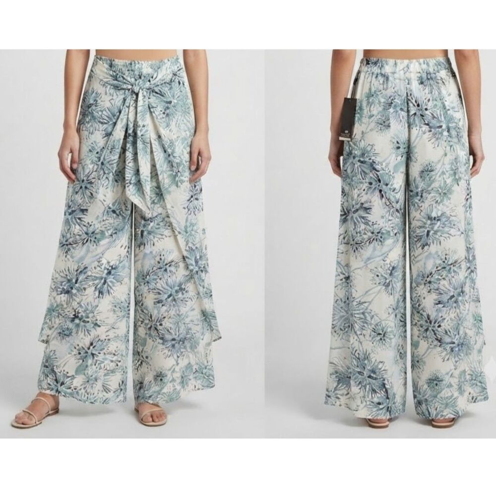 ONE5ONE Floral Wide Leg Pants Boho Smocked Waist Rayon M